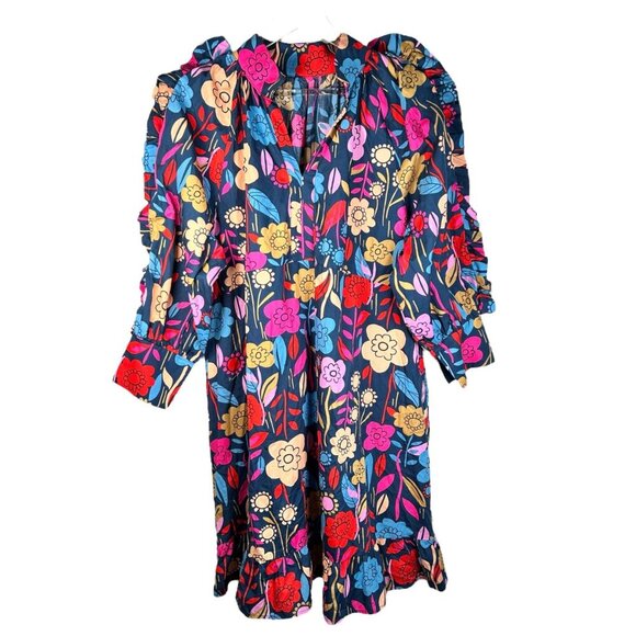 Palermo Floral Print Puff Sleeve Ruffled Mini Dress Size XL Brunch Wedding - Picture 3 of 9